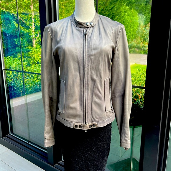 Gray leather motorcycle jacket by S.W.O.R.D. London - Picture 1 of 9